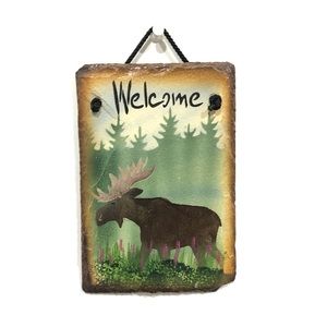 Painted Slate Moose Welcome Sign